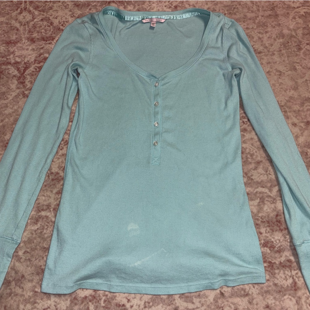 Victoria's Secret Baby Teal Long Sleeve Henley Top